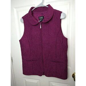 JENNY Purple Women's Sleeveless Full Zip Swirl Designed Quilted Vest Size S